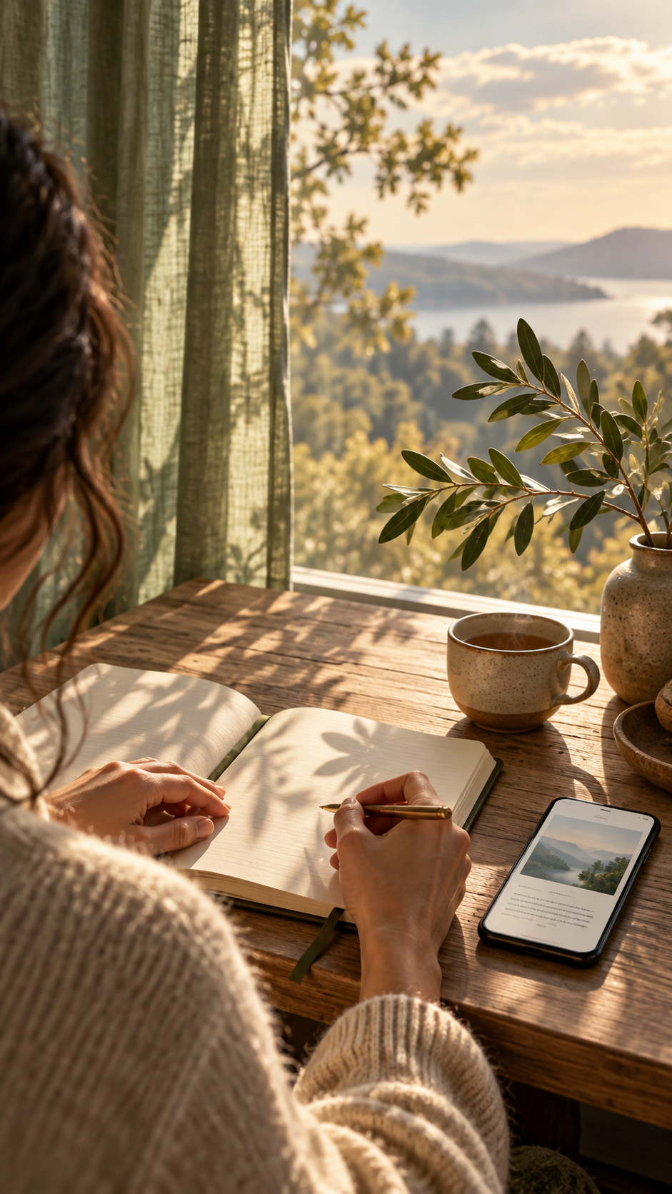 A quiet moment of reflection with a journal and a story.